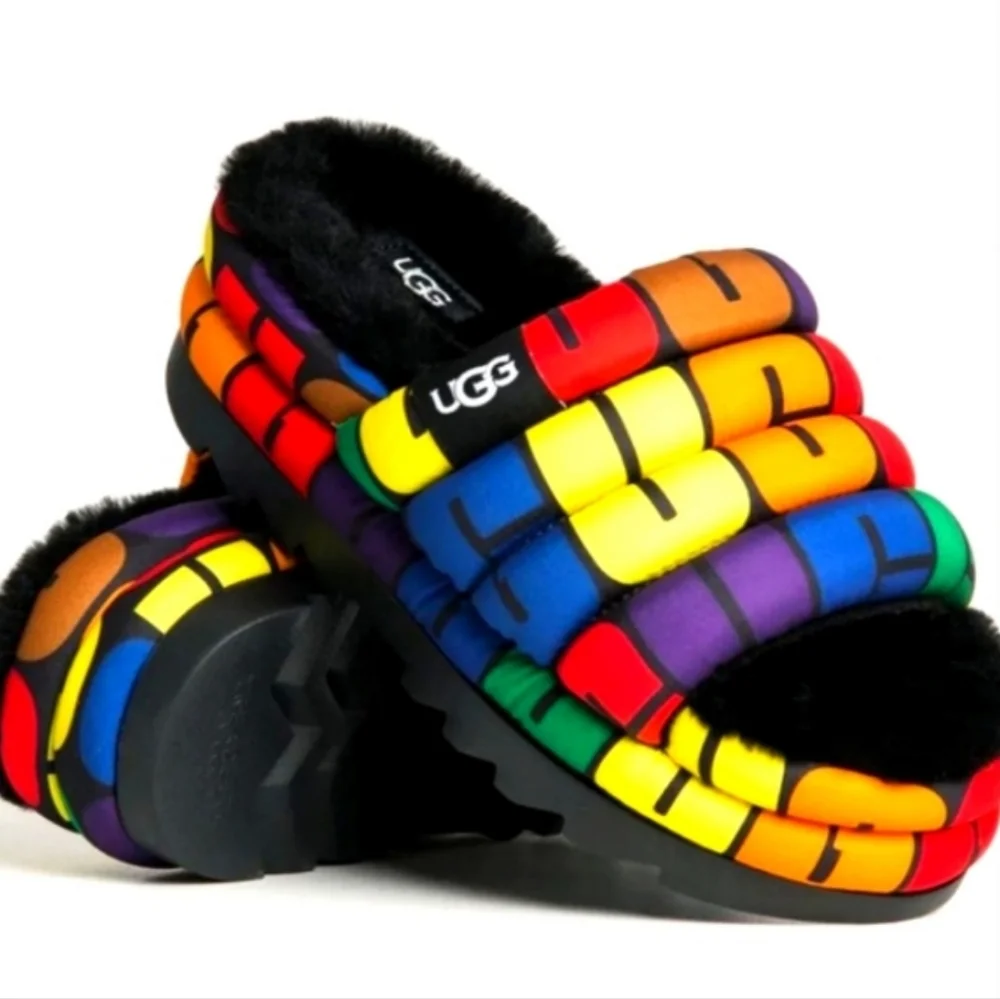 UGG Pride Logo Maxi Slide Shoes Multicolor Size 8 New